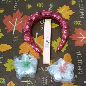 Bundle Elegant Red Floral Headband, Hair Clips And Perfume